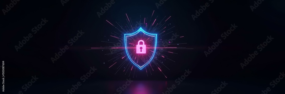 Poster hacking, cyber, data, dark, network dramatic data breach with glowing attack lines breaking digital 