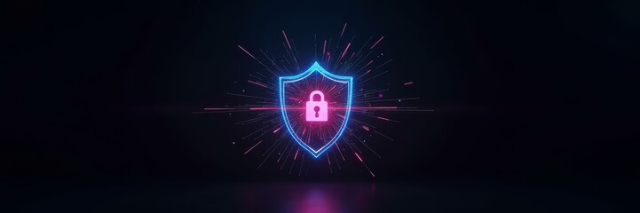 Hacking, Cyber, Data, Dark, Network Dramatic Data Breach With Glowing Attack Lines Breaking Digital Shield, Ideal For Website Headers And Tech Marketing