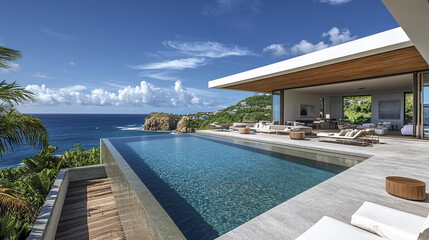 Fototapeta premium Luxurious oceanfront villa with stunning views and modern architecture, perfect for relaxation