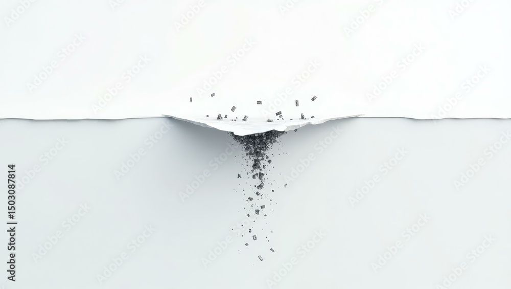 Poster privacy, broken, system, data, stream modern white ui metaphor showing secure surface with underlyin