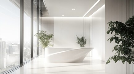 Modern, minimalist reception area with large windows