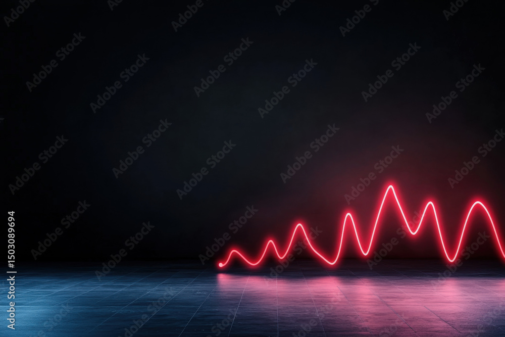 Poster red glowing graph line on dark grid background, futuristic and minimal style, symbolizing growth, pr