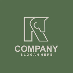 Initial R Horse animal line simple creative logo design template