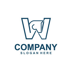 Initial W Horse animal line simple creative logo design template