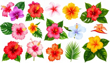 Exotic Flowers isolated on white background