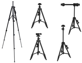 Professional tripod with telescopic sections and under-camera mount