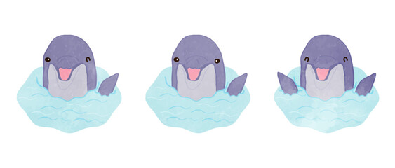 Cute dolphins emerging from the water set