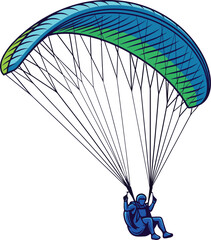 paraglider with a striking blue and green canopy, showcasing the exhilarating experience of this extreme sport.