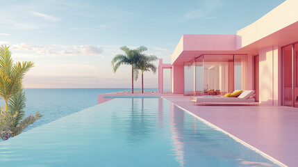 stunning luxury beach house with sea view, featuring serene swimming pool and modern design