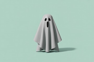 A minimalist rendering of a ghostly figure for Halloween season on light green