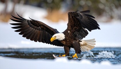 Obraz premium Bald Eagle Flying and Fishing