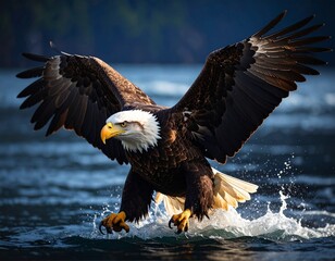 Fototapeta premium Bald Eagle Flying and Fishing
