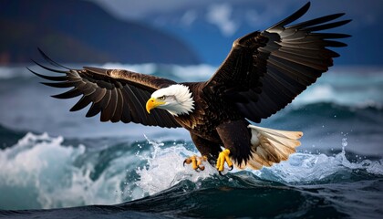 Obraz premium Bald Eagle Flying and Fishing