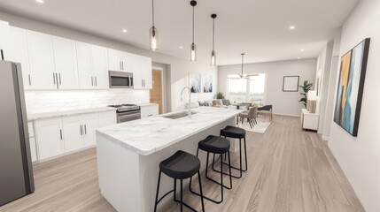 Fototapeta premium Modern kitchen and living area design.