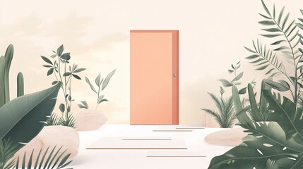 Serene Oasis: Minimalist Botanical Doorway Scene