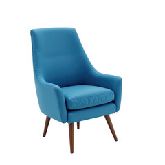 Elegant modern blue lounge chair with wooden legs, perfect for sophisticated spaces..