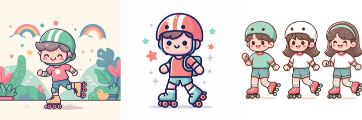 vector sheet of young man playing roller skates cool