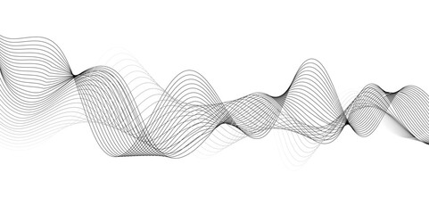 Abstract digital stylized black and grey curved wavy line art element for design white Striped line texture background. Vector illustration.	