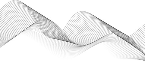 Abstract digital stylized black and grey curved wavy line art element for design white Striped line texture background. Vector illustration.	