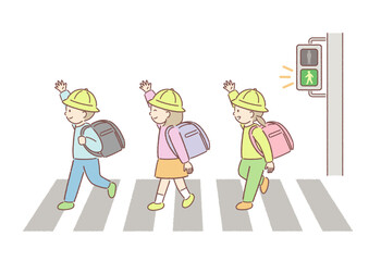 横断歩道で左右確認する小学生のイラスト②