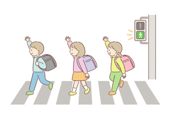 横断歩道で左右確認する小学生のイラスト③
