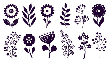 set of silhouettes of flowers vector 
