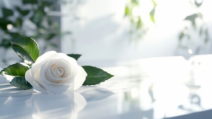 Serene Single White Rose on Polished Surface