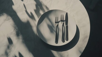 Sunlit Table Setting: Elegant Cutlery on a Textured Surface