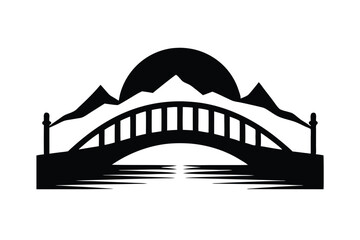Bridge Mountains Sunset Landscape Icon.
