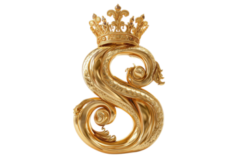 A set of polished gold paragraph marks with ornate golden crowns in premium 3D style featuring bright reflections isolated on a transparent background