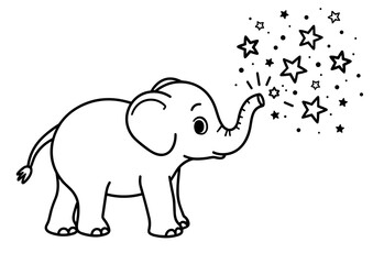Naklejka premium Elephant blowing stars in a playful coloring page design 