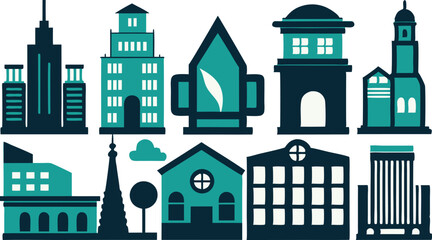 Fototapeta premium Modern City Building Icons Vector Graphics