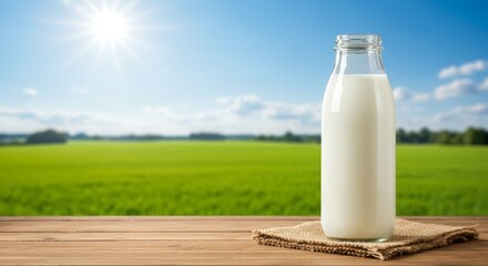 milk in a glass nature background