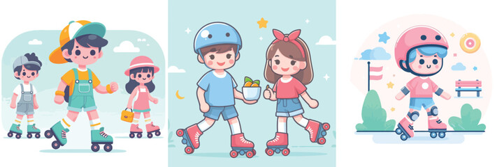 vector sheet of young man playing roller skates cool