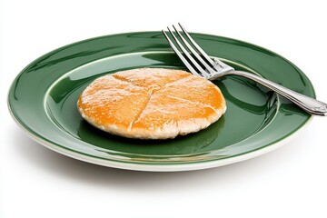 Golden Sugar Coated Dessert Served on Green Plate with Fork on White Surface