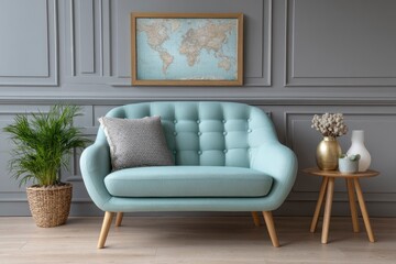 Serene Aqua Sofa in a Classic Living Room Setting