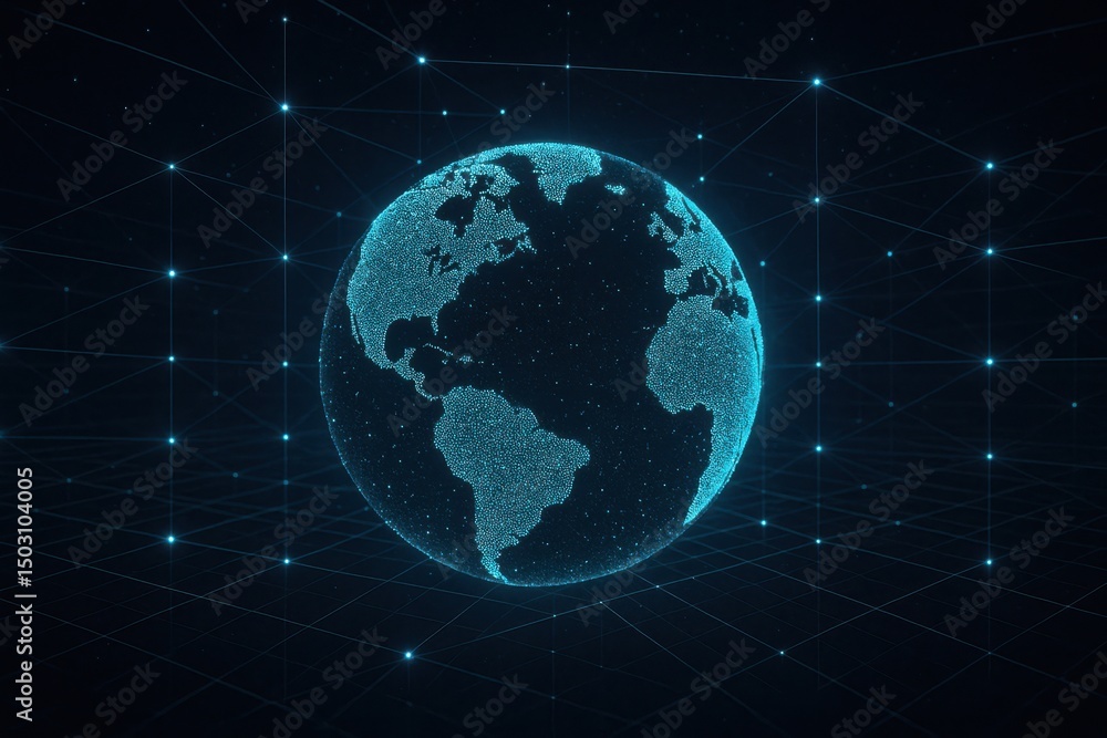 Poster a stunning digital representation of earth surrounded by interconnected networks and glowing points 
