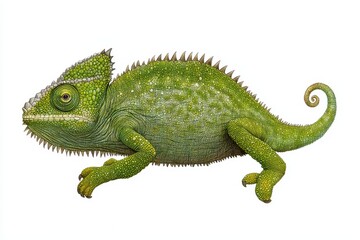 Naklejka premium Green Chameleon Detailed Illustration on White Background