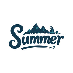 Summer Typography Logo with Mountains and Waves