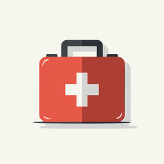 Obraz premium Red first aid kit with white cross on light background, for medical use