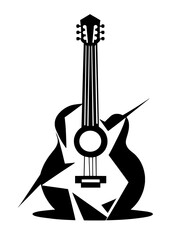 Black Guitar Silhouette Vector – Music Instrument Icon