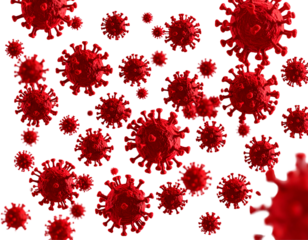Cluster of Red Viruses Floating in Air 3D Scientific Illustration Isolated PNG Cutout