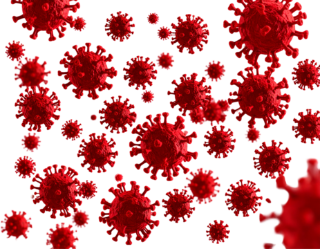 Cluster of Red Viruses Floating in Air 3D Scientific Illustration Isolated PNG Cutout