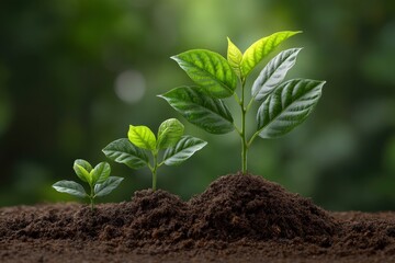Growing Saplings: A Serene Progression of Young Plants in Rich Soil