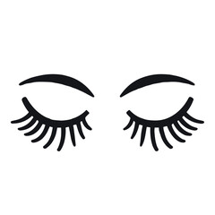 Closed eye vector icon with long eyelashes for beauty and relaxation on transparent background