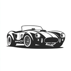 Fototapeta premium A simple vector logo of an old retro sports car, on a white background, with no shadows, in black and white only, with bold lines, in a flat style