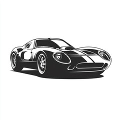Obraz premium A simple vector logo of an old retro sports car, on a white background, with no shadows, in black and white only, with bold lines, in a flat style