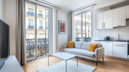 Parisian apartment living room with a view.