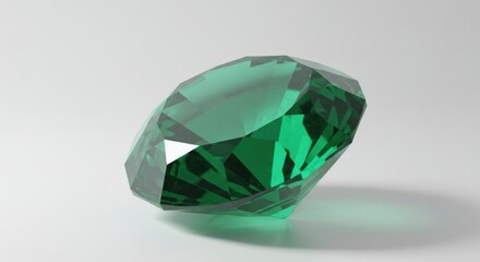 Fototapeta premium Shiny Green Jewel on White Surface Sparkling Facets
