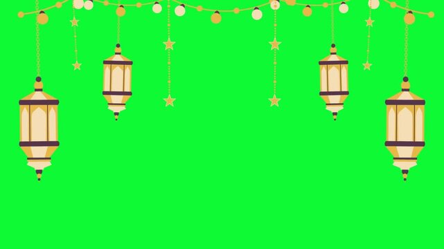 4K Ramadan Lantern Hanging Green Screen Video Animated Fanoos for Islamic Holiday Decorations, Social Media Overlays & Video Editing Compositing, Chroma Key

